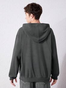 SHEIN 青少年男孩字母图案袋鼠口袋落肩卫衣 - 深灰色 - 查看 2