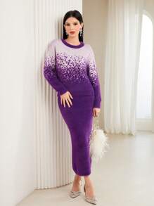 Modelyn Colorblock Sweater & Knit Skirt 2 Piece Set Fall Cloth For Women - Purple - View 5