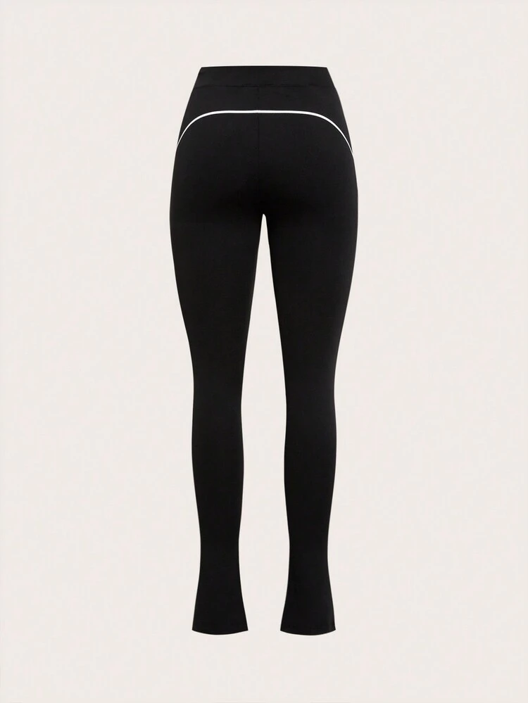 Color-block Sport Leggings With Split Hem And Rolled Edge Detail