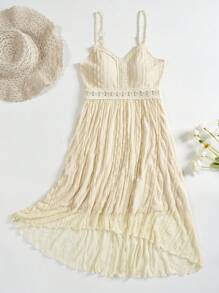 Soleia Contrast Lace Cami Dress - Apricot - View 1