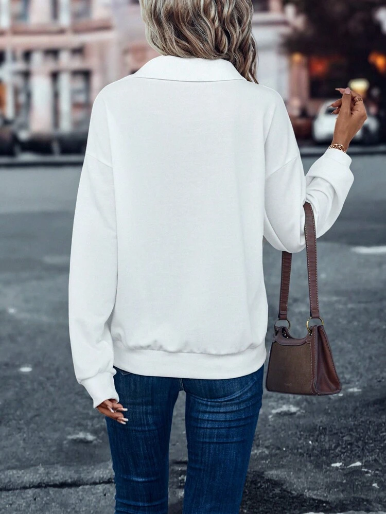 Half Button Drop Shoulder Hoodie Pullover Fall Sweatshirt