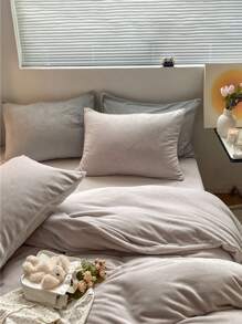 3pcs Grey Crystal Velvet Duvet Cover Set
