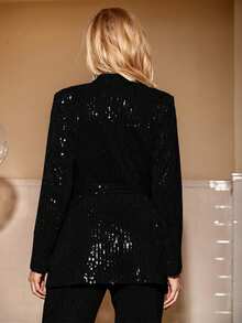 Double Crazy 青果領腰帶亮片西裝外套 - 黑色 - 查看 2