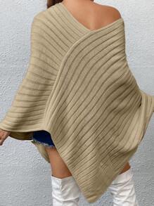 Celure 大碼小絨球細節不對稱下擺斗篷毛衣 - 卡其色 - 查看 2