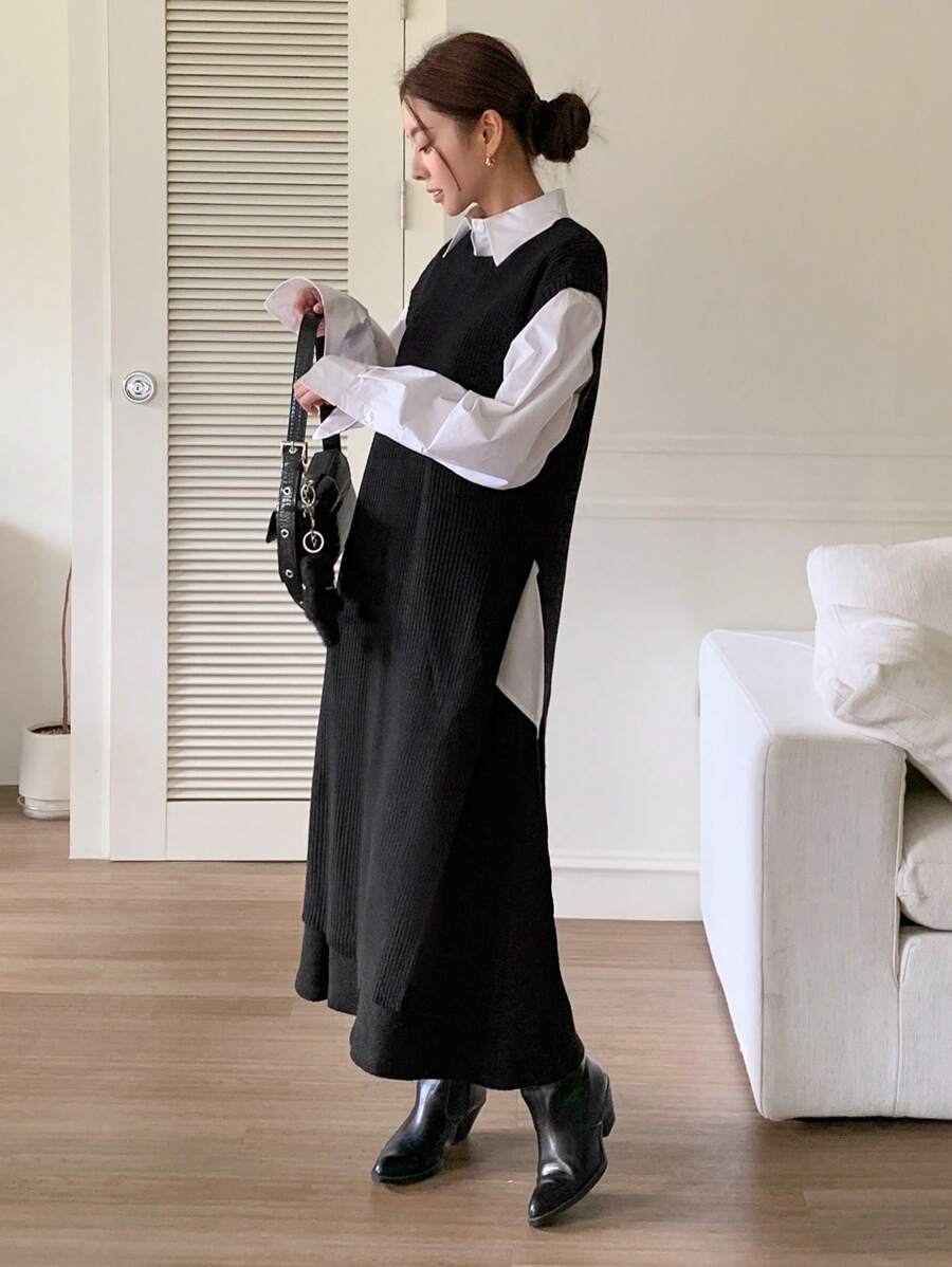 DAZY Solid Sweater Vest Without Blouse - Black - View 1