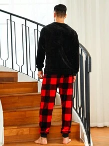 Men Buffalo Plaid Print PJ Set, For Christmas - Multicolor - View 2