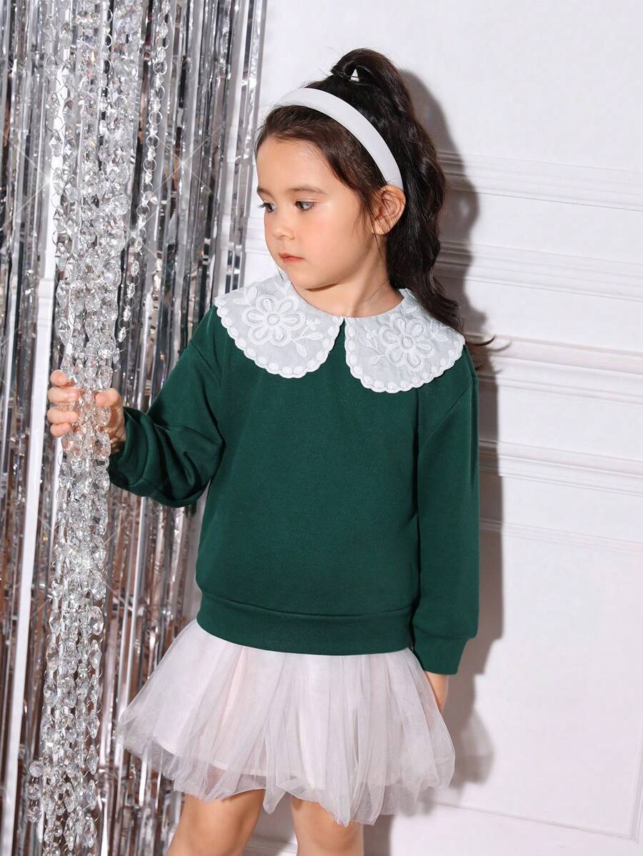 女小童拼接領運動衫 - 彩色 - 查看 1