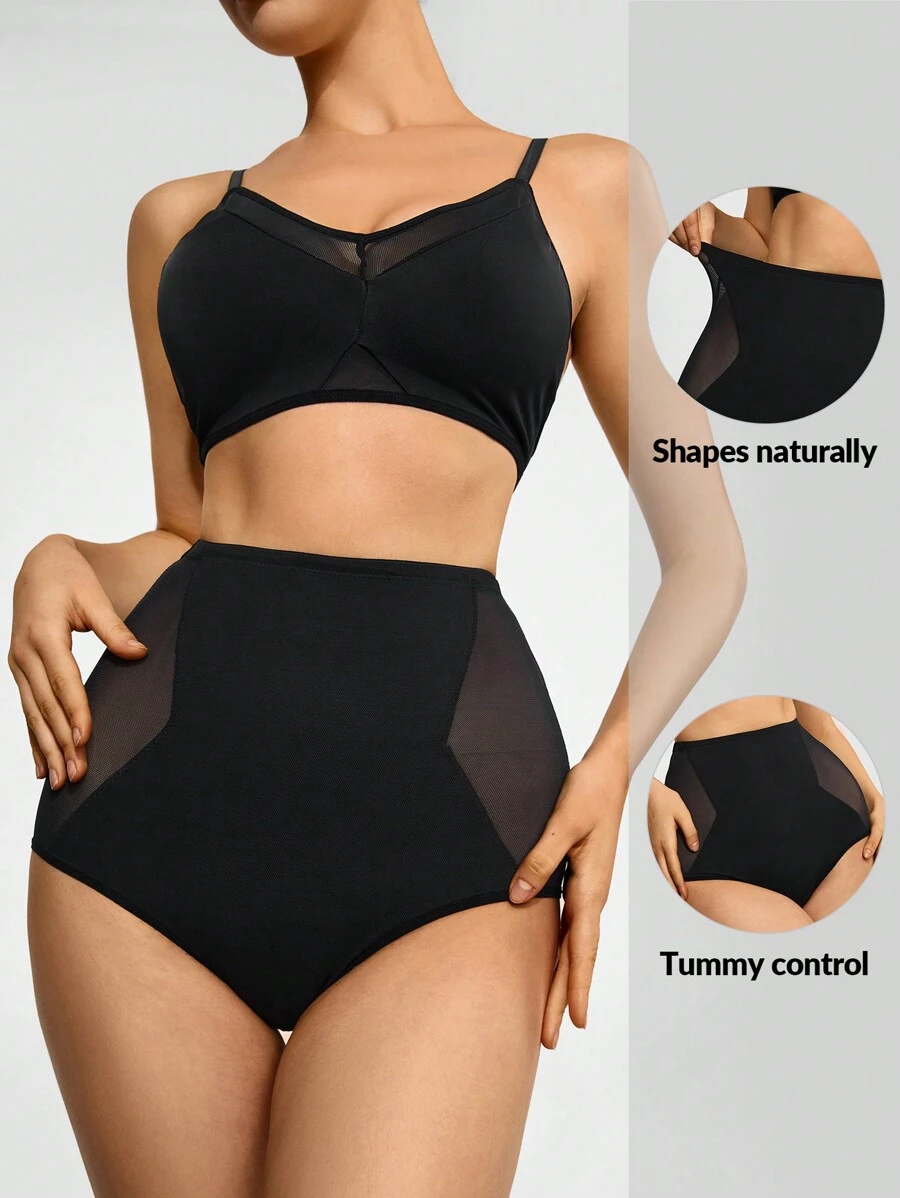 SHAPORA Mesh Insert High Waist Shapewear Set