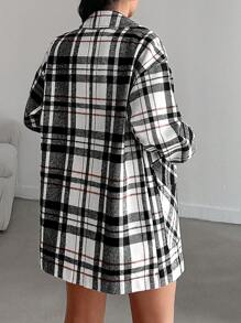 SHEIN Cottnline Women's Plaid Woolen Jacket - Black and White - View 4