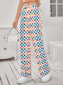 SHEIN EZwear 格紋印花長褲 - 彩色 - 查看 3