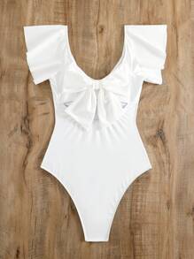 Swim Mod Summer Beach Women's Solid Color Smocked One-Piece Swimsuit