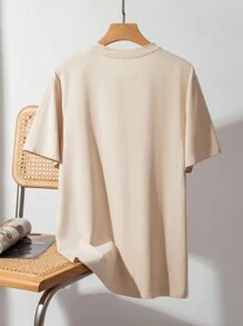 Manfinity Roughcore Men Letter Patched Detail Drop Shoulder Casual Short Sleeve Tee, Boyfriend Gift, For Work - Khaki - View 2