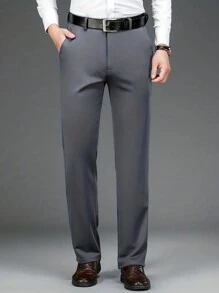 Manfinity Mode Hombres Pantalones de traje unicolor sin cinturón - Gris - Ver 1