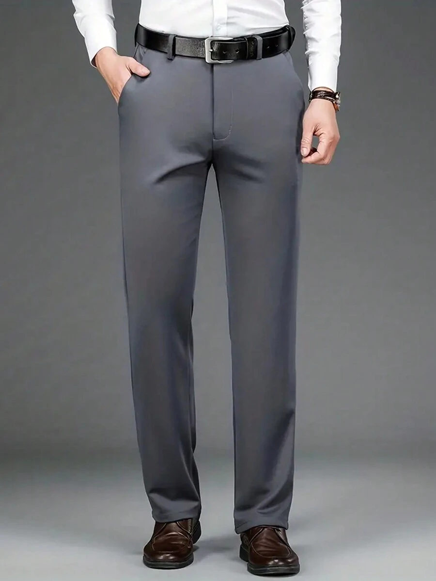 Manfinity Mode Hombres Pantalones de traje unicolor sin cinturón - Gris - Ver 1