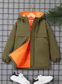 SHEIN Tween Boy 单件翻盖细节连帽棉服外套