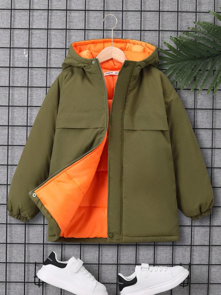Tween Boy 1pc Flap Detail Hooded Padded Coat
