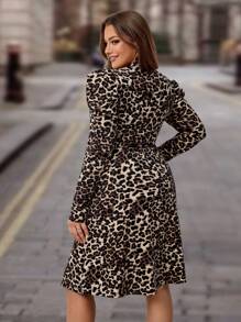 SHEIN Clasi Hơn In hoa Báo Cổ giả Tay áo Đầm Không có thắt lưng - Nhiều màu - Xem 2