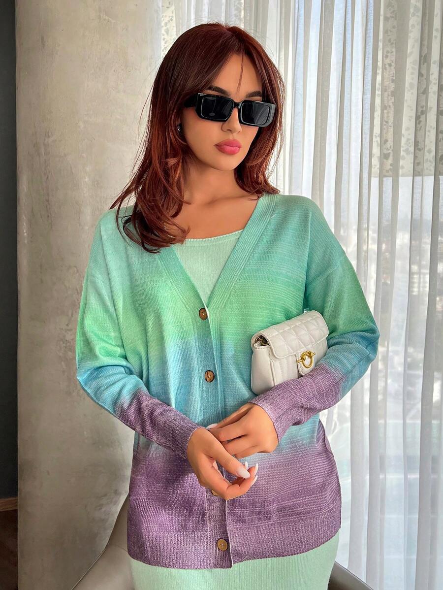 SHEIN Essnce Bóng Thả vai Nút phía trước Áo len Mở - Nhiều màu - Xem 1