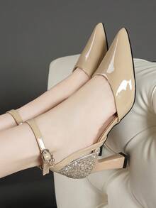 Ladies' Single High Heel Shoes With Pearl Glow - Apricot - View 2