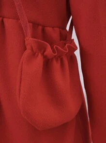 SHEIN Cô gái Tween Viền Ruffle Áo khoác & Mũ Đối với Giáng sinh - Đỏ - Xem 7