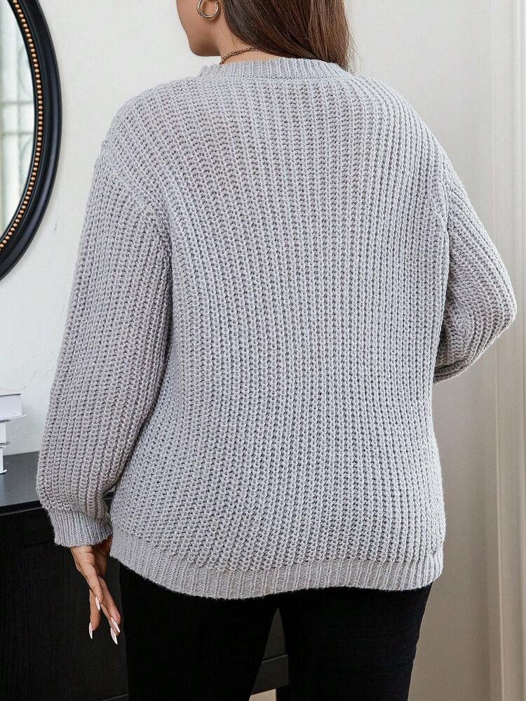 Plus Twist Front Ribbed Knit Sweater Knit Pullover Fall Winter Sweater