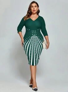 SHEIN Clasi Hơn In vết tròn Polka Váy bodycon - Màu xanh lá cây đậm - Xem 4