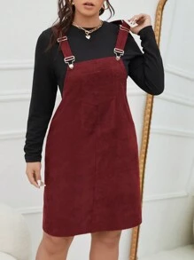 SHEIN EZwear Plus Patched Pocket Split Hem Overall Dress Without Tee, Winter