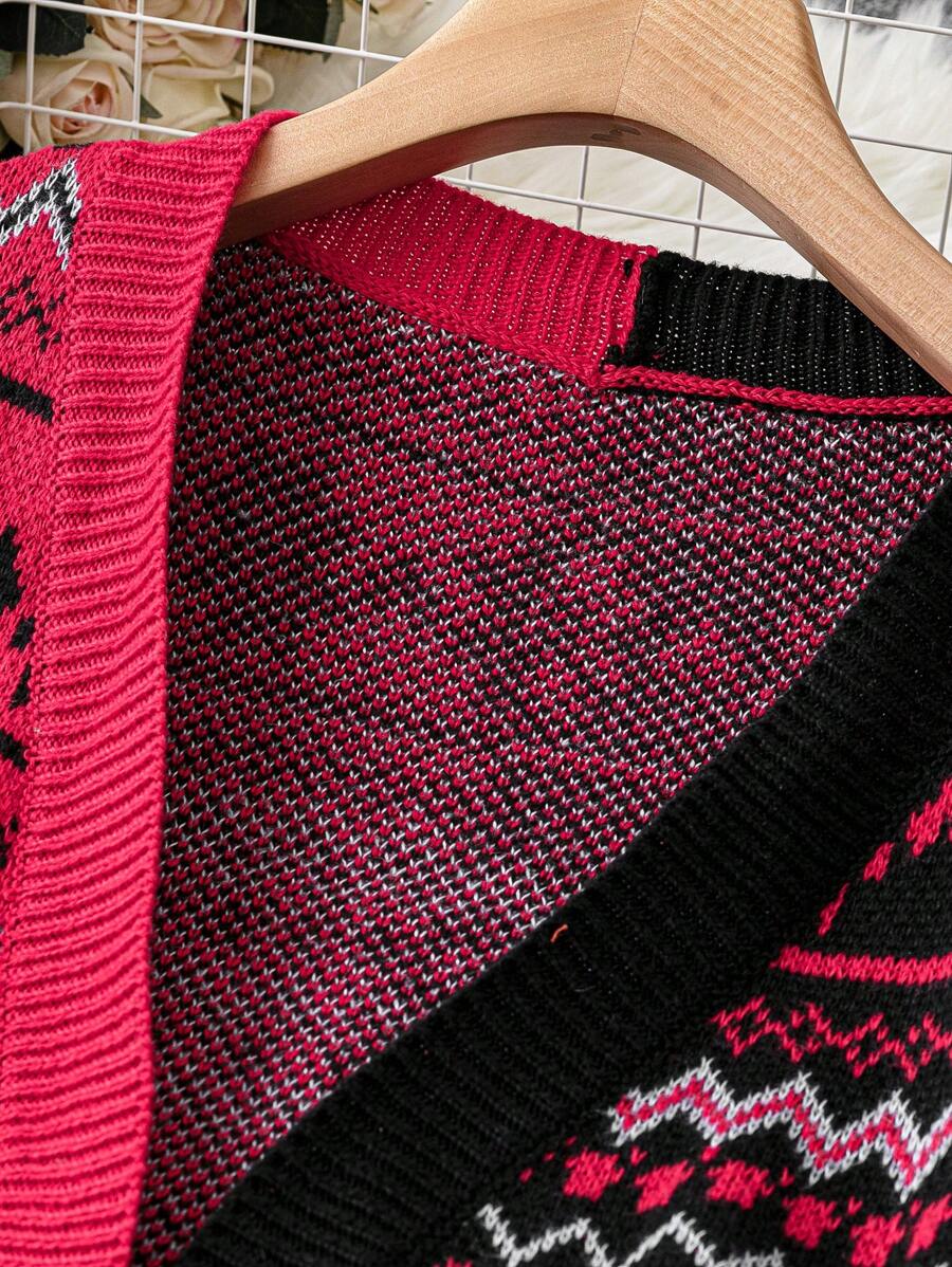 Celure Plus Size Geo & Elk Pattern Cardigan