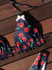 櫻桃圖案頸掛三角杯比基尼套裝