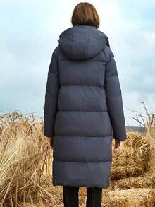 JAZZEVAR Solid Zip Up Hooded Padded Coat - Grey - View 2