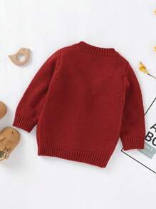 Baby Girl Bee & Floral Embroidery Button Front Cardigan - Burgundy - View 2