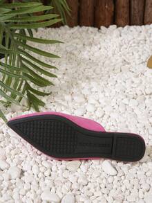 Pointed Toe Flat & Half-slip-on Design Women's Mules, Pink Slippers - Hot Pink - View 3