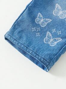 Đứa bé gái In bướm Quần chân thẳng - Màu xanh lam - Xem 5