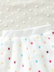 SHEIN Young Girl Polka Dot Pattern Flannel Sweatshirt & Sweatpants - White - View 5