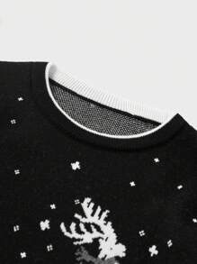 RueChic Men Christmas Pattern Drop Shoulder Sweater - Black - View 5