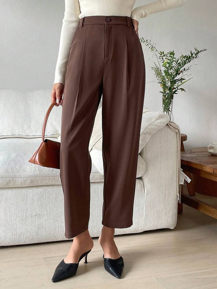 Women's Plain Color Pleated Pocket Business Casual Suit Pants,Women Dress Pants