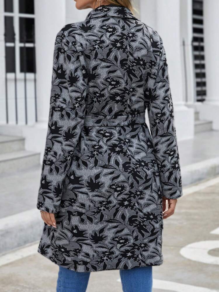 Allover Floral Print Belted Coat
