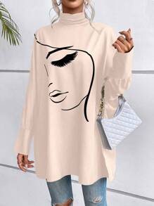 EMERY ROSE Figure Graphic Batwing Sleeve Blouse,Long Sleeve Tops