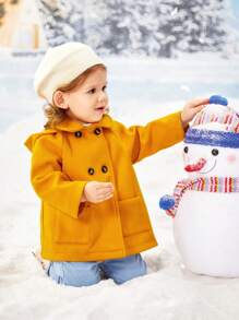 SHEIN Bebé niña Abrigo con doble bolsillo de doble botonadura con capucha