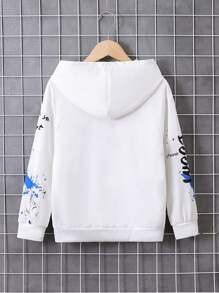 SHEIN Tween Boy Slogan Graphic Hooded Sweatshirt - Multicolor - View 2