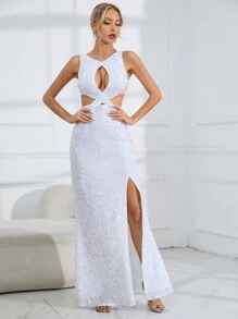 SHEIN Belle Cut Out Split Thigh Sequin Dress