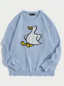 Manfinity RebelGame Nam Con vịt & Mẫu chữ Thả vai Áo len - Màu xanh lam - Xem 1