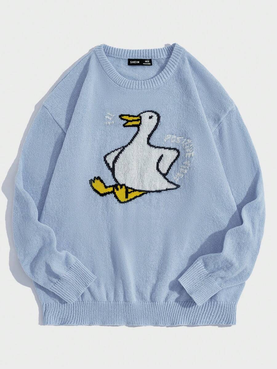 Manfinity RebelGame Nam Con vịt & Mẫu chữ Thả vai Áo len - Màu xanh lam - Xem 1