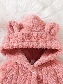 SHEIN Tween Girl 3D Bear Decor Hooded Teddy Coat - Pink - View 4