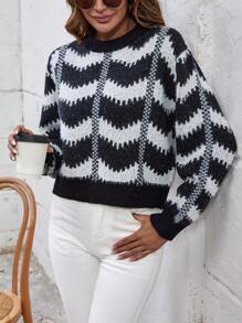 SHEIN LUNE Plaid Pattern Drop Shoulder Sweater Knit Pullover Fall Winter Outfit