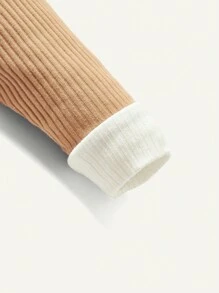 4入組嬰幼女士貼身睡衣裝，色塊撞色圓領長袖上衣與長褲套裝 - 卡其色 - 查看 13