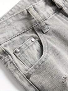 Teen Boy Ripped Frayed Bleach Wash Jeans - Light Grey - View 5