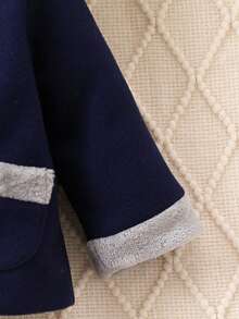 Baby Boy Borg Collar Double Breasted Contrast Binding Overcoat - Multicolor - View 4
