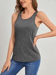 SHEIN Essnce Ladder Cut Out Back Tank Top - Dark Grey - View 4