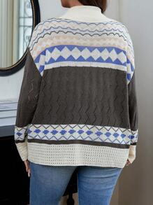 Flirla Hơn Mẫu Geo Khăn quàng Thả vai Áo len Mở - Nhiều màu - Xem 2